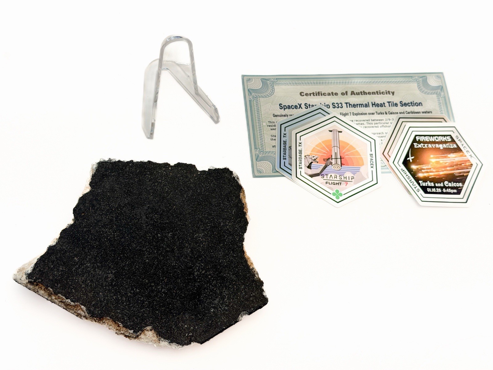 SpaceX Starship Flight 7 Ragged Islands Recovered Epic S33 Tile Relic & Extras