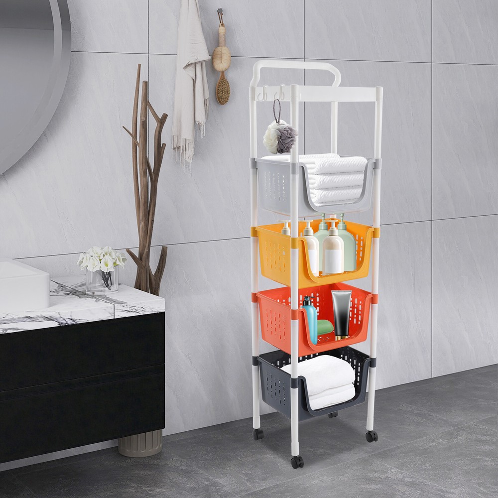 Kitchen Storage Basket with Wheels Floor-Standing Fruit Vegetable Storage Basket