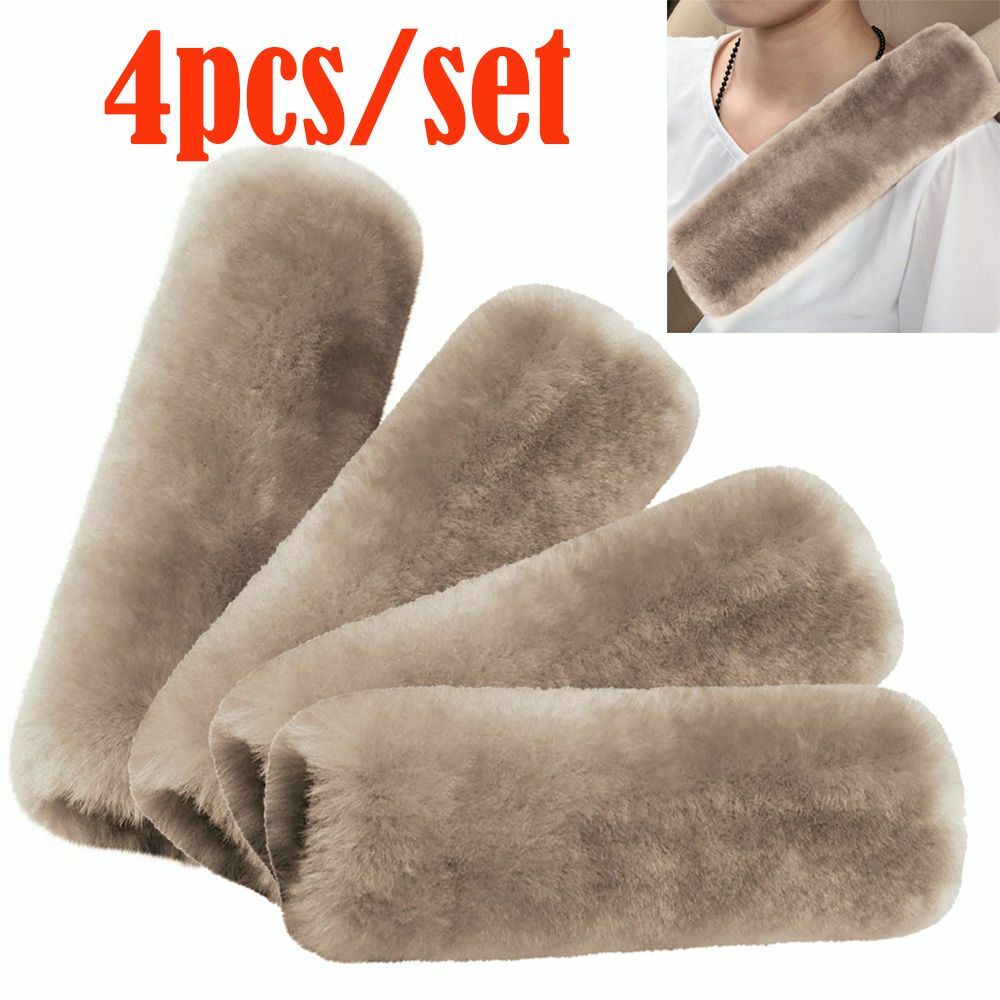 4Pcs Comfortable Faux Sheepskin Car Auto Seat Belt Shoulder Pads Cover Cushions