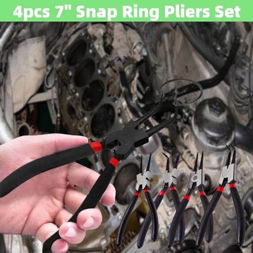 4PC 7" Snap Ring Pliers Set, Internal/External Circlip Pliers Kit with
