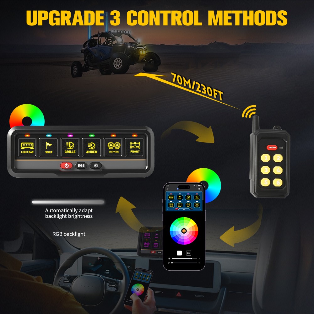 AUXBEAM 6 GANG SLIM LED SWITCH PANEL AUTO DIMMABLE OFF ROAD LIGHT RGB CONTROLLER