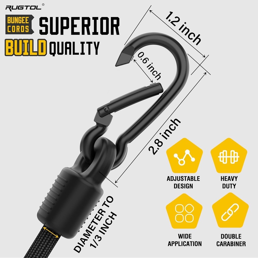 Multipurpose Heavy Duty Bungee Cords with Adjustable Hooks - 6 Pack, 48" Length