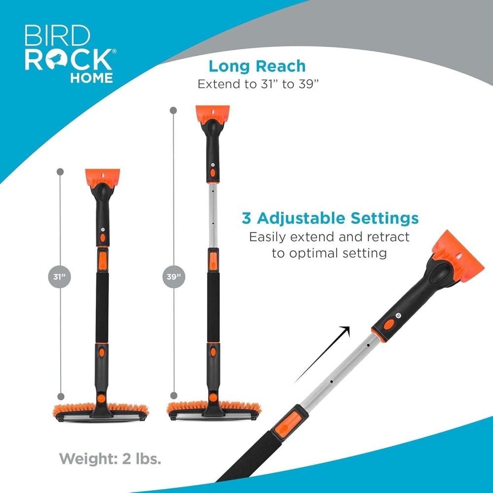 Versatile 39" Extendable Snow Brush with Wide Squeegee & Detachable Scraper