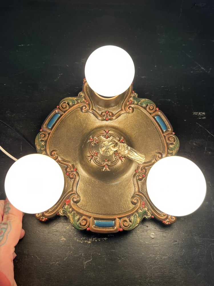 Single Nice Flush Mount Three Socket Fixture Rare 28F