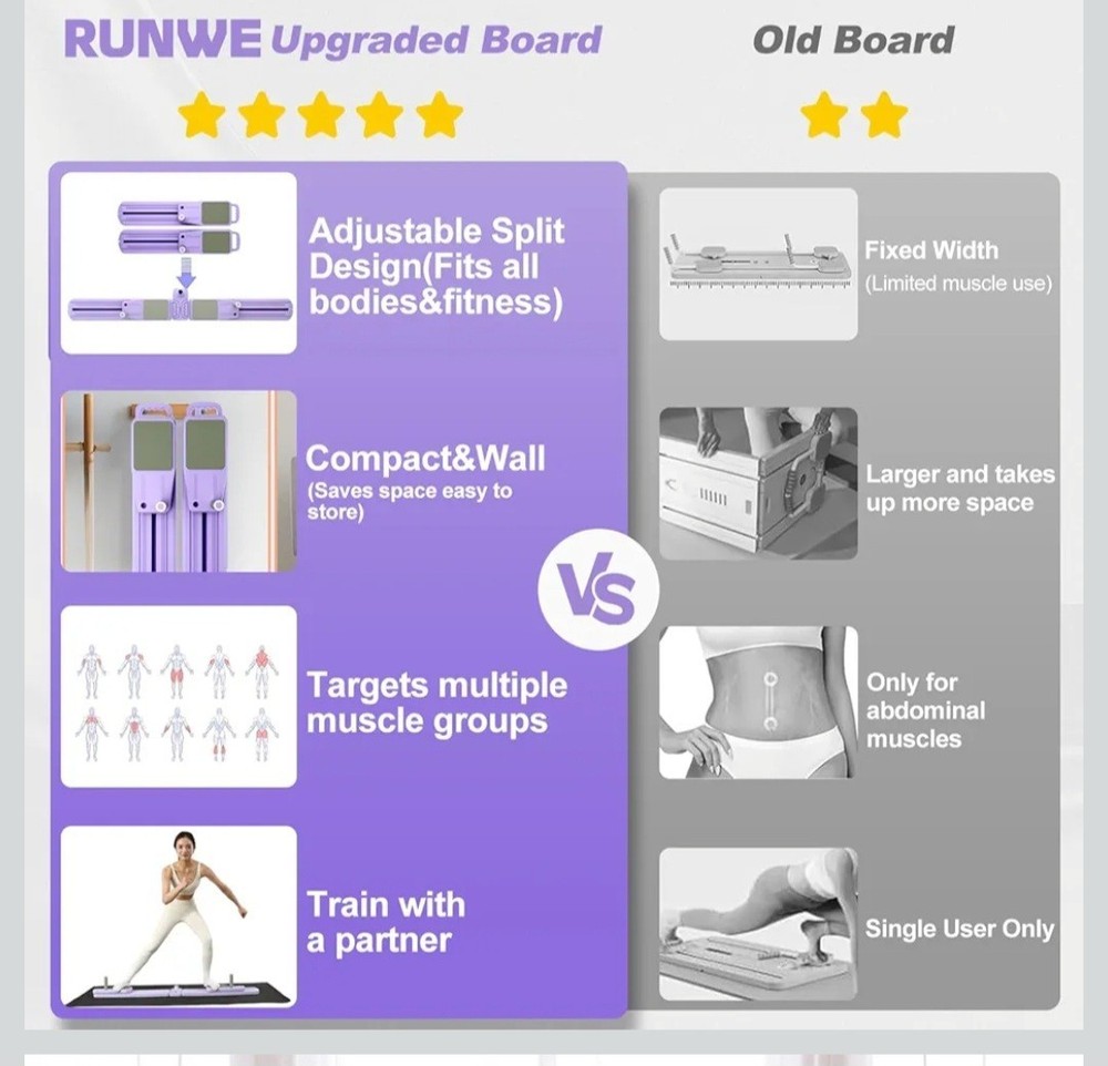 RUNWE Adjustable Split Foldable Pilates Board Purple Multifunctional