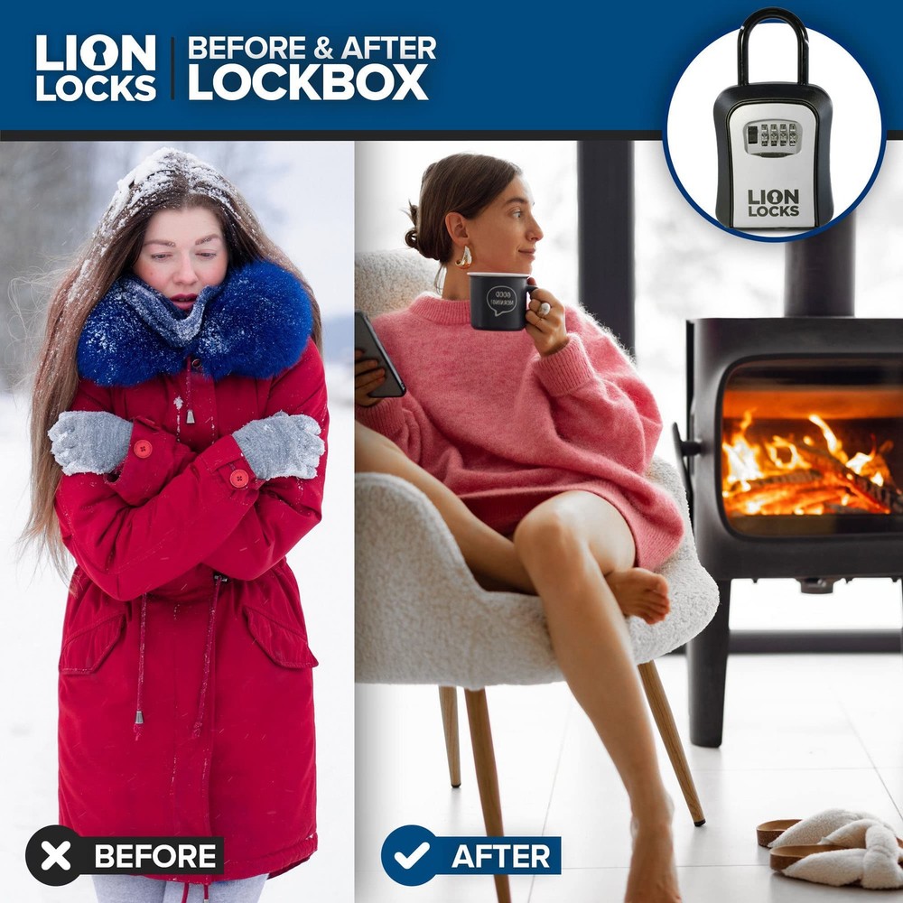 Key Lock Box for Keys with Code, 4 Digit Combination Lockbox for Keys Outdoor...