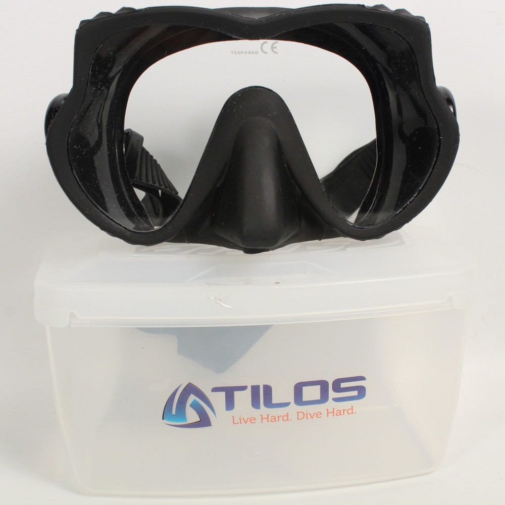 TILOS M150 BLACK EXCEL SCUBA DIVE SNORKEL MASK. QUICK RELEASE STRAP, CASE