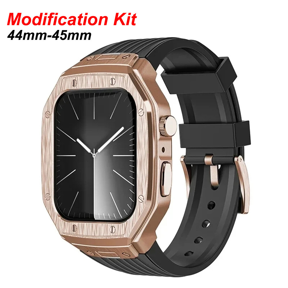 Luxury Metal Case For Apple Watch 9 8 7 45mm Mod Kit Series SE3 6 5 4 44mm Strap