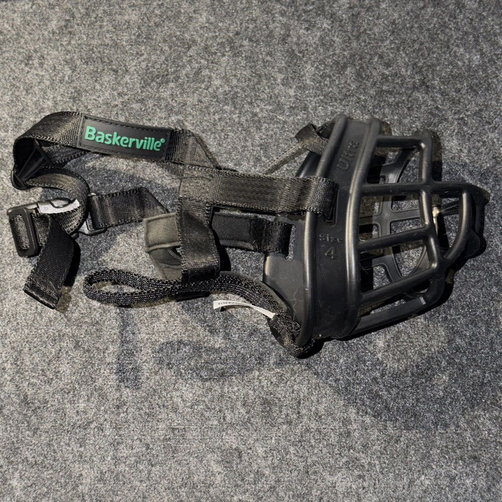 Baskerville Ultra Muzzle Size 4 Black Rubber Custom Adjustable Breathable Dog