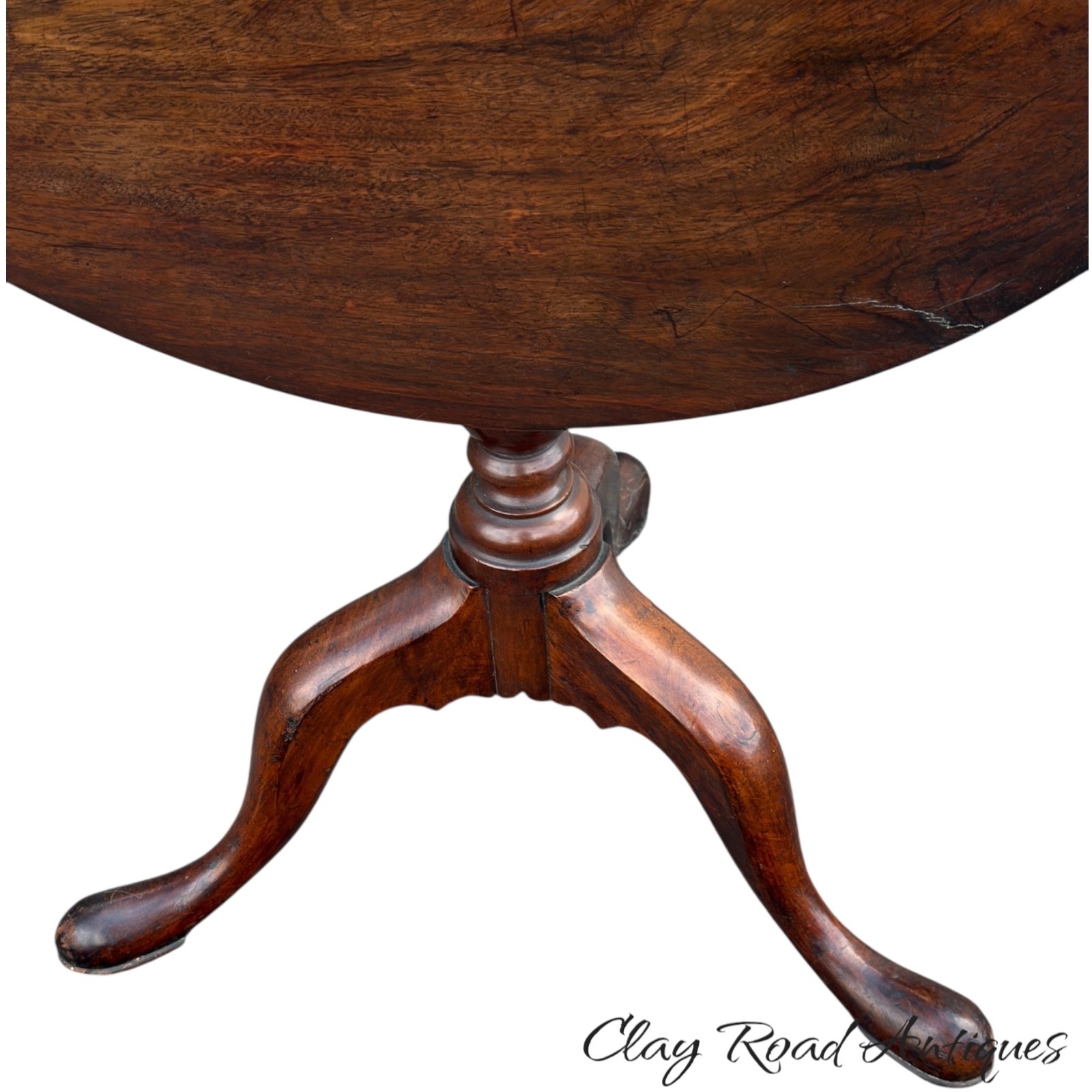 Antique walnut Queen Anne tea table 1760 18th birdcage tilt pad feet country