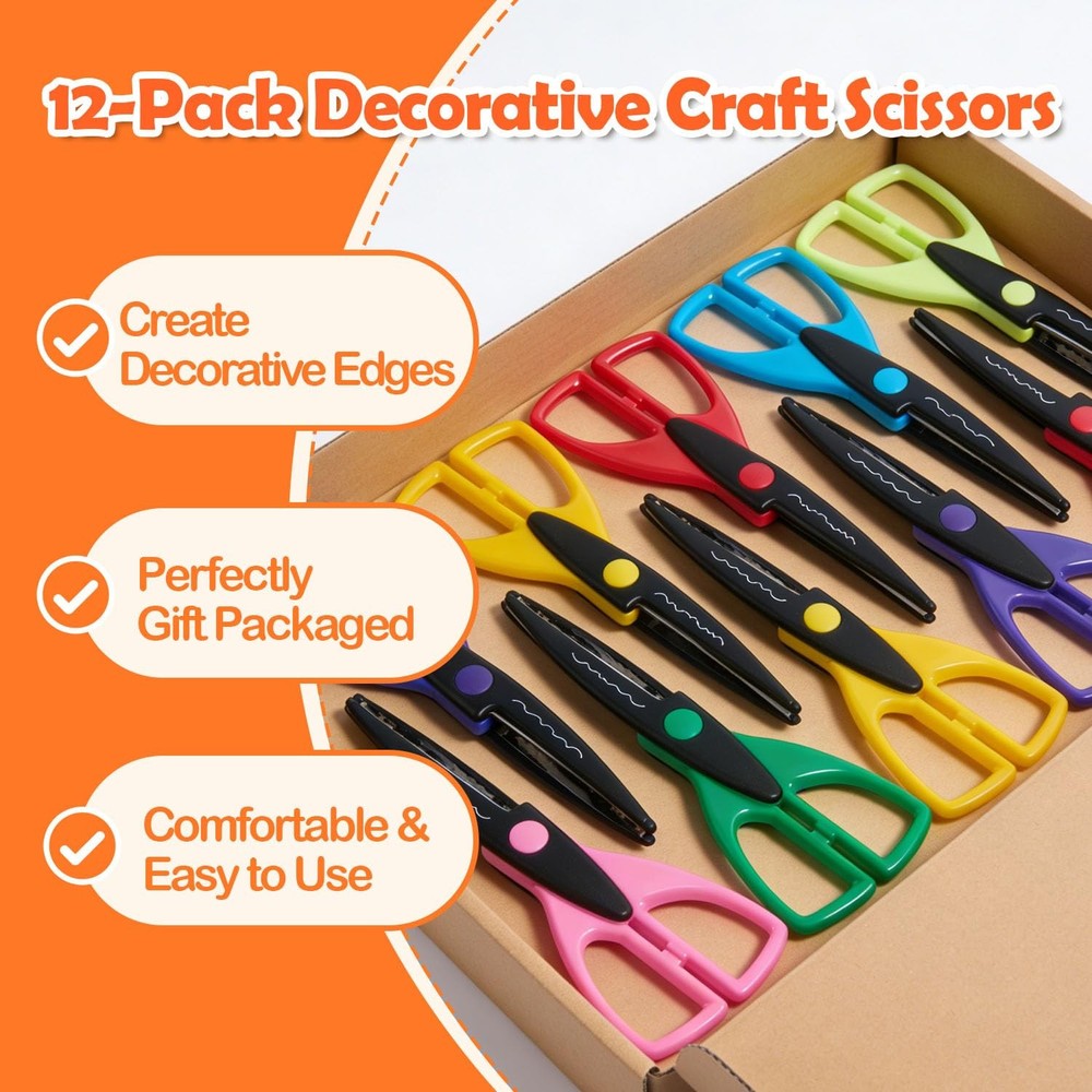 Decorative Craft Scissors, 12 Pattern Edge Scissors Set, Zig Zag Scrapbook Sc...