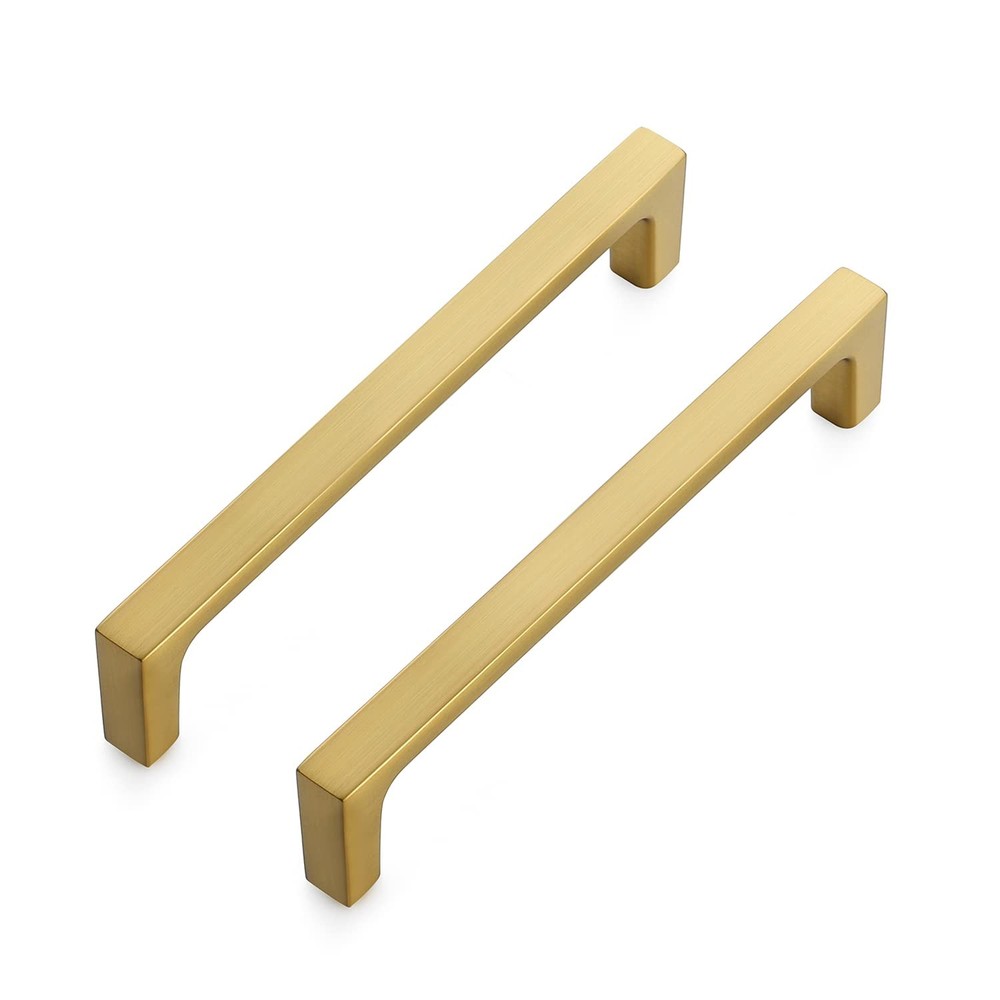 10 Pack Solid 5 Inch Kitchen Square Cabinet Handles Brushed Brass Drawer Pull...