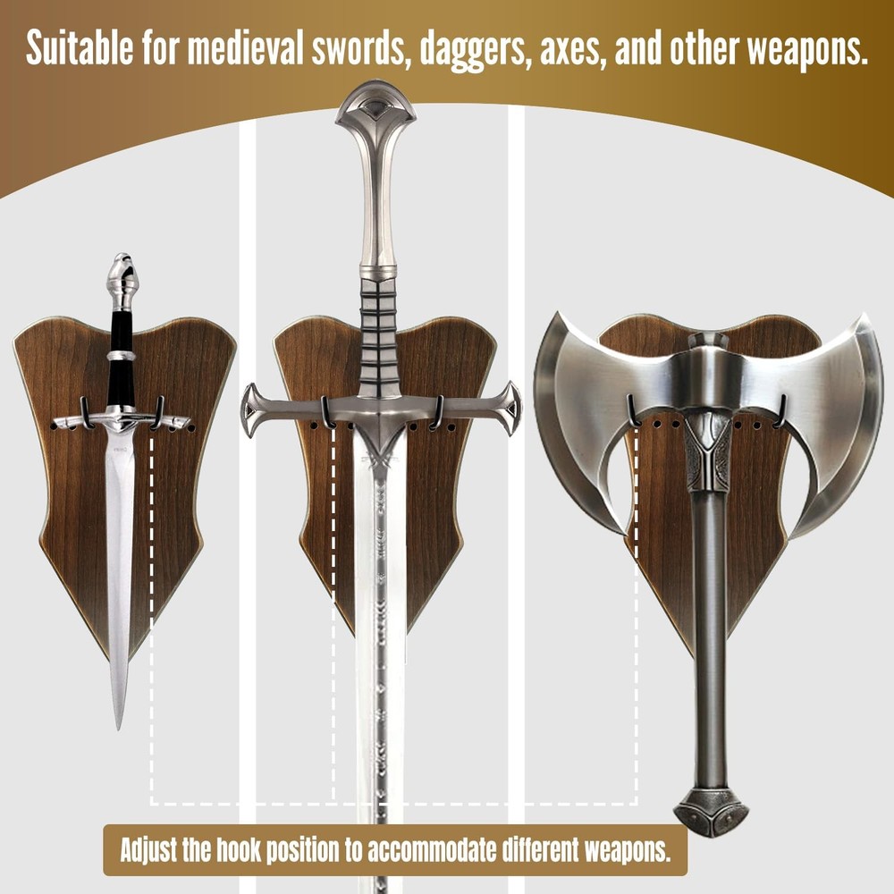 Sword Wall Mount Solid Wood Adjustable Plaque Vertical Display Hanger Rack Ho...