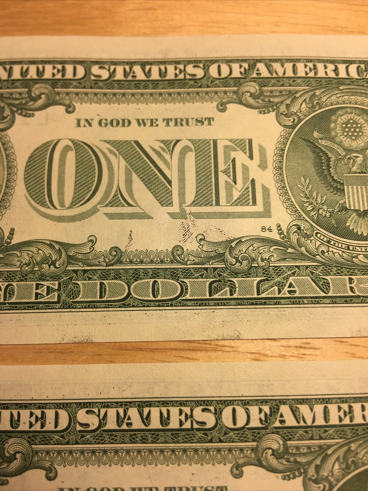 2021 Consecutive $1 Bill Errors~wet Ink Transfer On Reverse