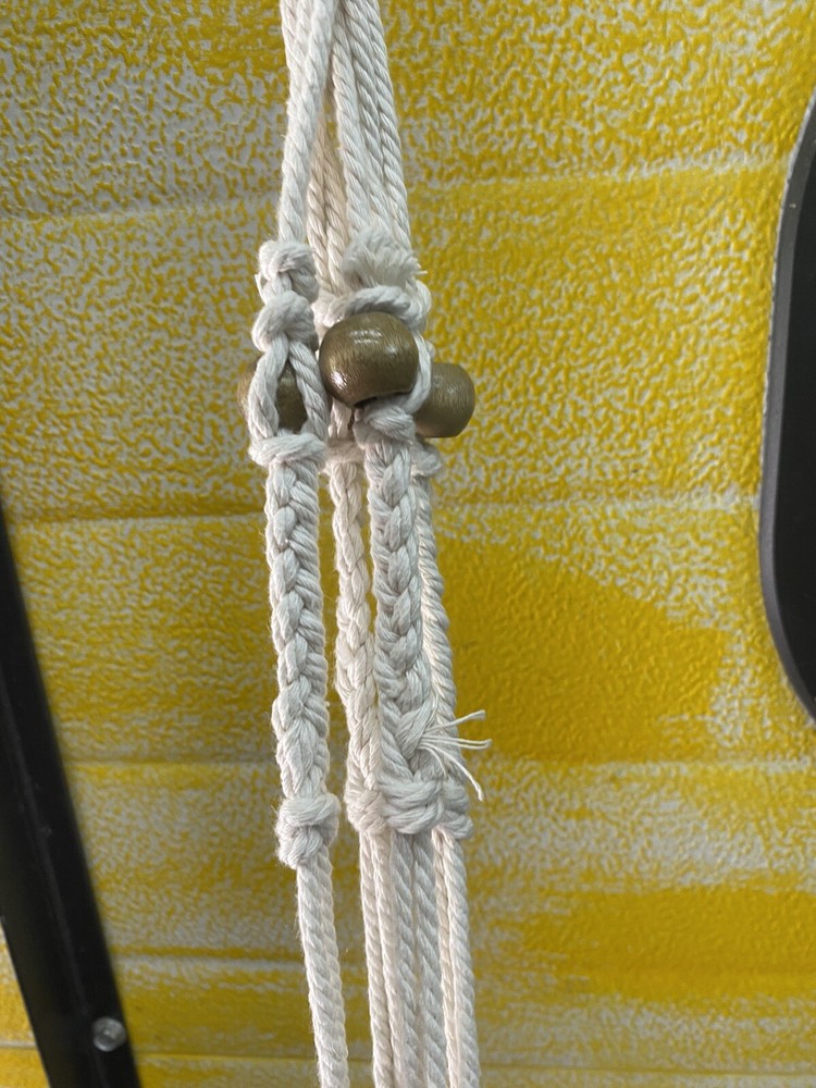 Macrame Small Neutral Plant Hanger Decor with Wooden Beads