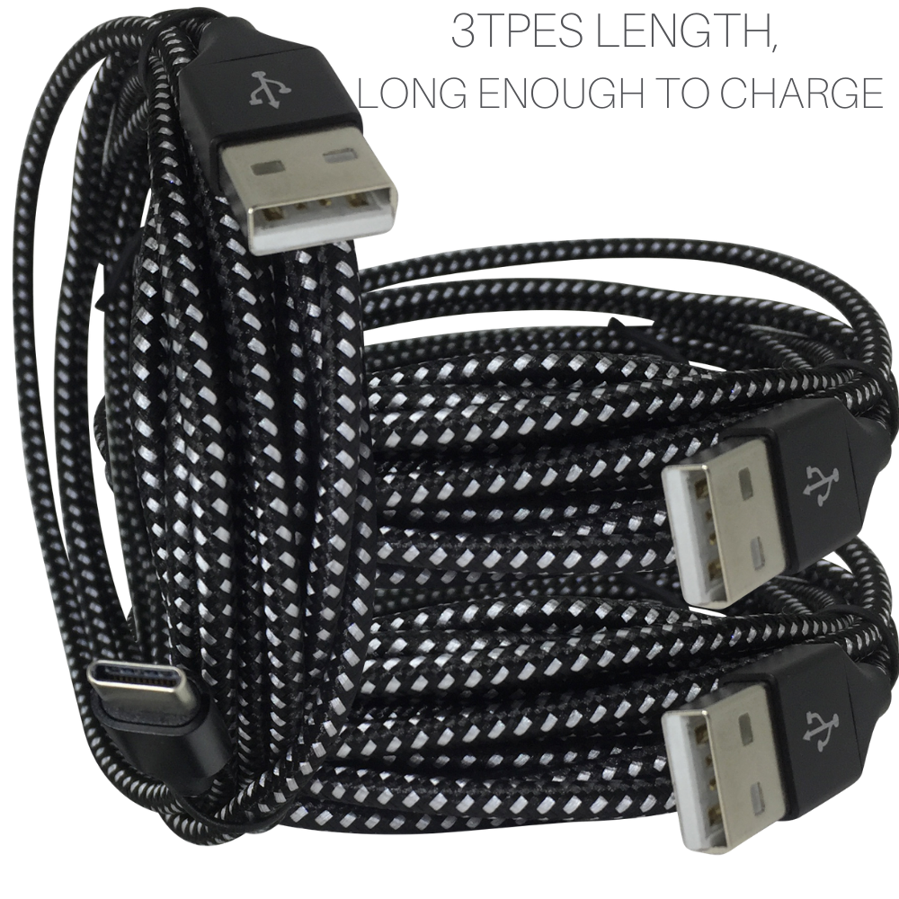 1-10 Pack Braided USB Type-C Fast Charging Data SYNC Charger Cable Cord 10FT Lot