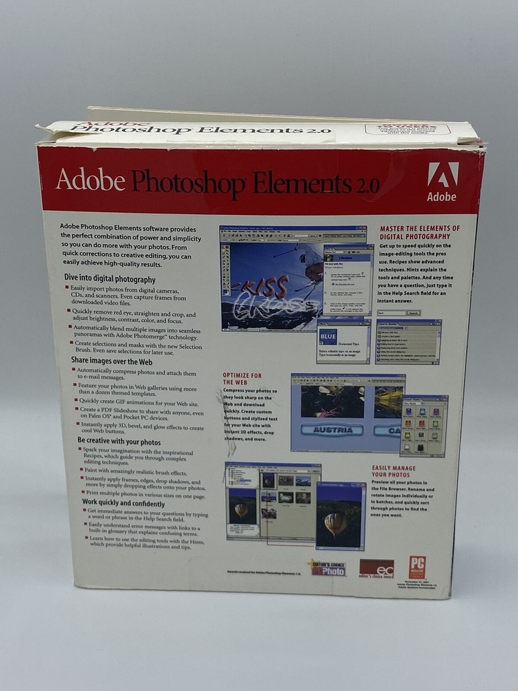 Adobe Photoshop Elements 2.0 CD + User Manual Windows / Macintosh Versions