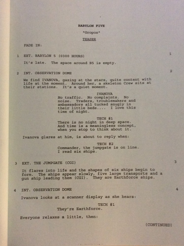 ORIGINAL SCRIPT BABYLON 5 GROPOS #210 BRUCE BOXLEITNER JERRY DOYLE CHRISTIAN