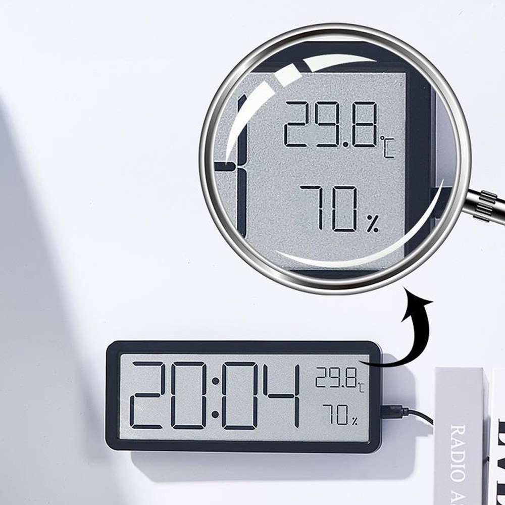 Digital LED Wall Clock Alarm Humidity Temperature Display Desktop Clock Large