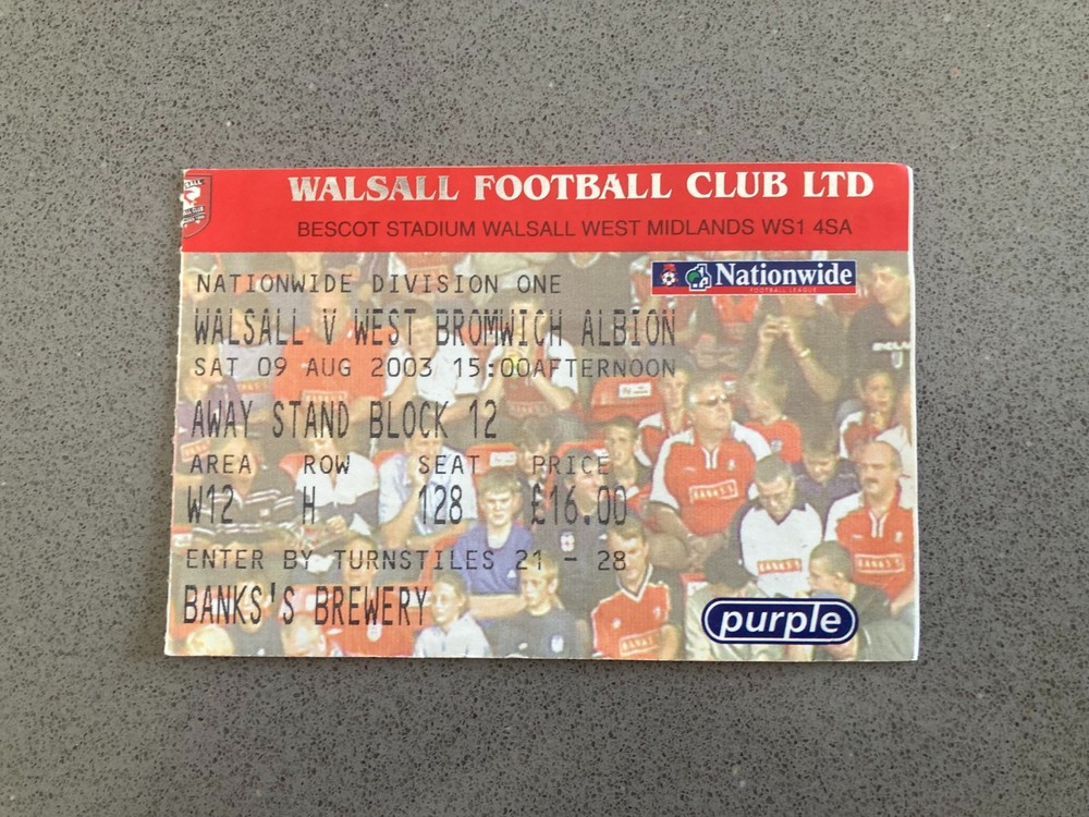 Walsall v West Bromwich Albion 2003-04 Match Ticket
