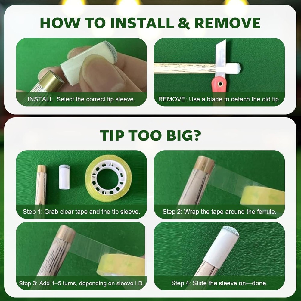 40Pcs Slip On Replacement Kit, 4 Sizes Upgrade Pool Stick Tips for Snooker an...