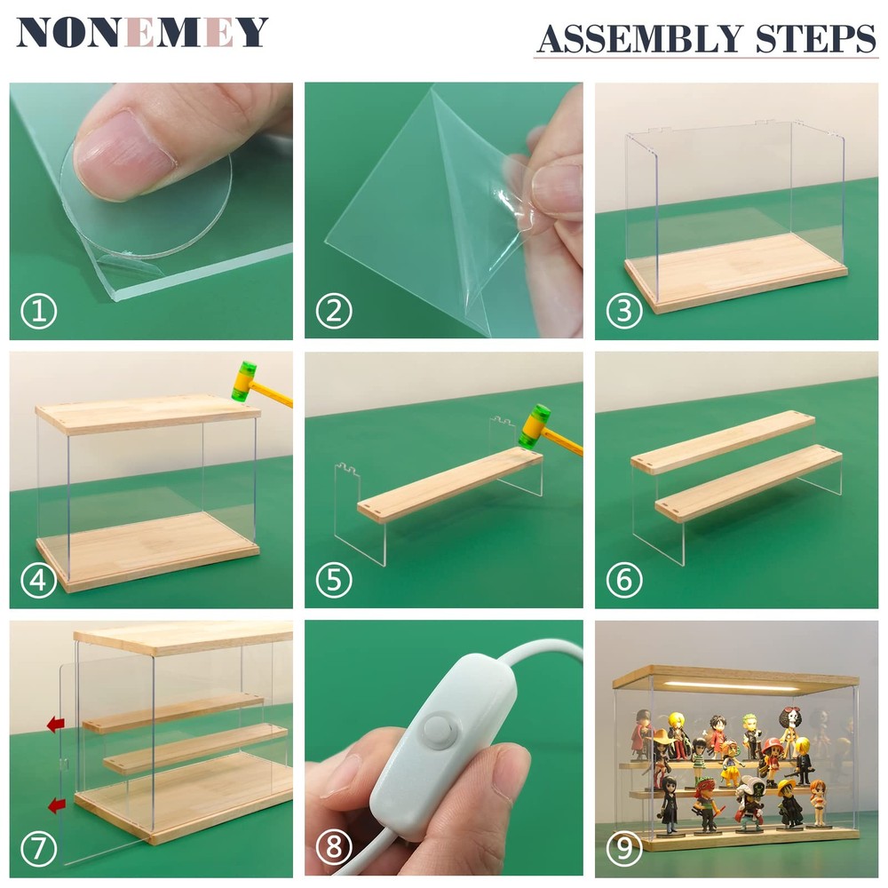 Clear Acrylic Display Case Stand with LED Light Tier Storage Box Showcase