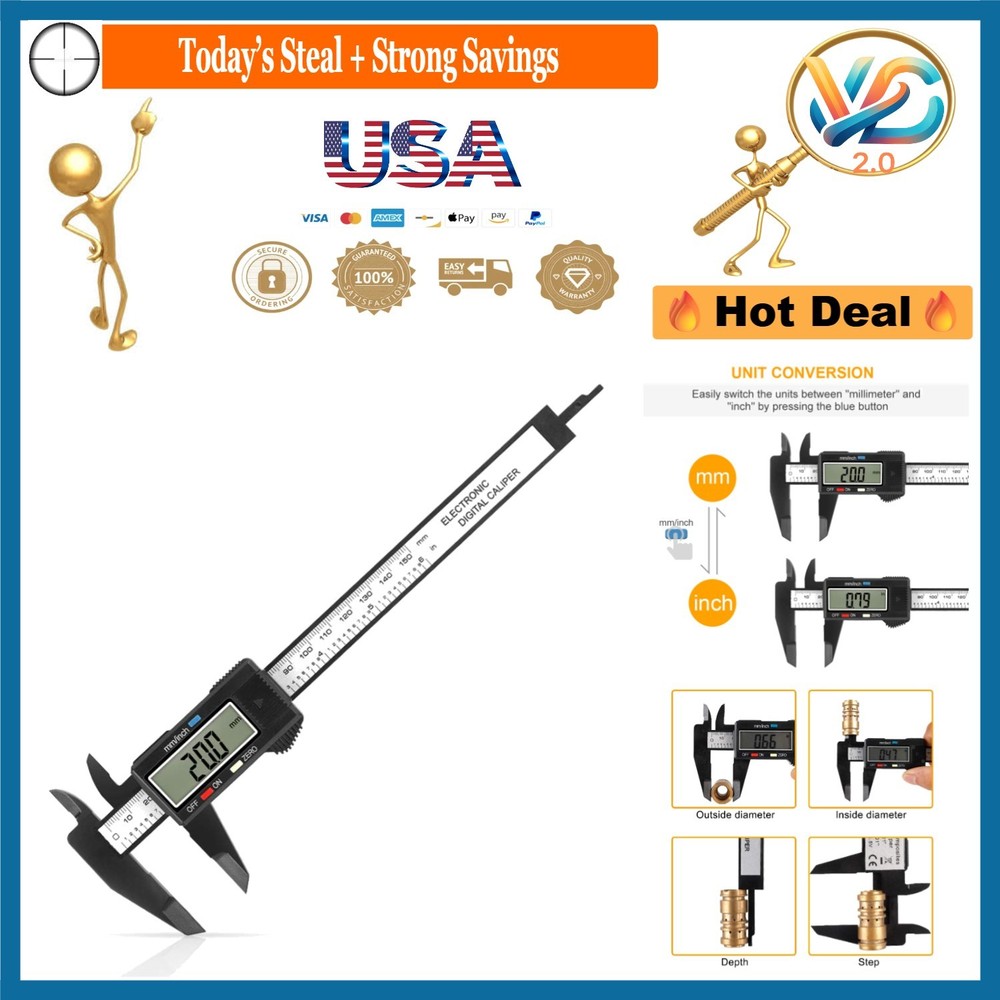Digital Caliper 6 Inch Large LCD Screen Auto-Off Inch mm Conversion DIY Tool