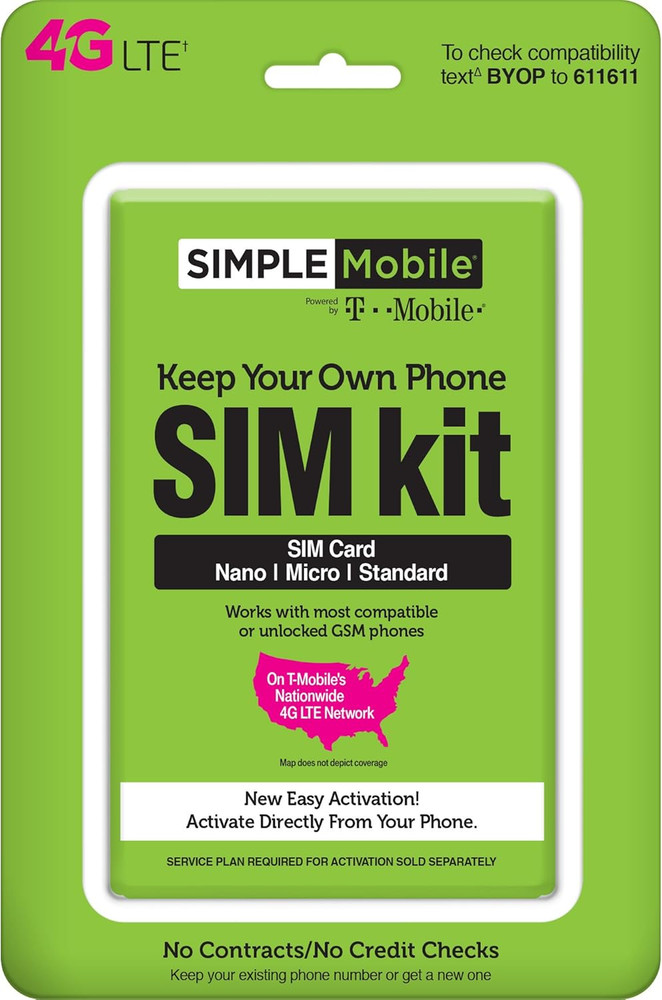 Simple Mobile Keep Your Own Phone 3-In-1 Prepaid SIM Kit