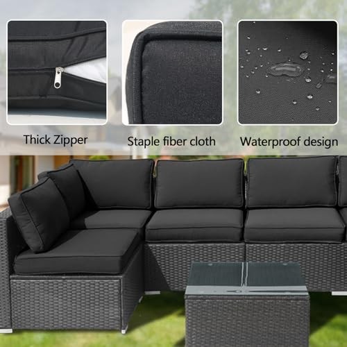 14Pieces Patio Cushion Covers Replacement Outdoor 25.6x 25.6×3.94inches Black