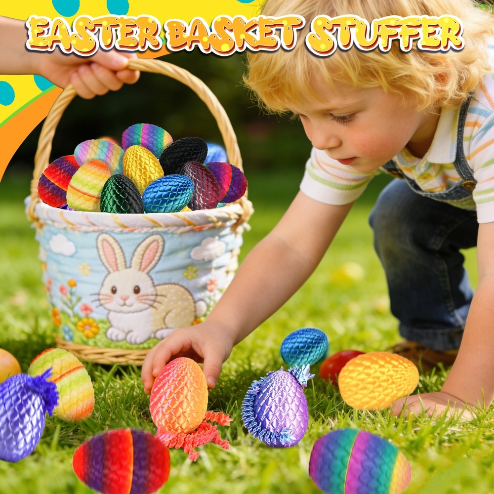 Drofex 24PCS Easter 3D Printed Dragon Eggs, Prefilled 2.36 inches, Multicolor