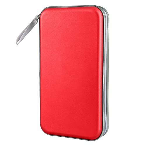 CD Case Holder, 80 Capacity CD/DVD Case Holders Wallet Hard Plastic CD DVD Red