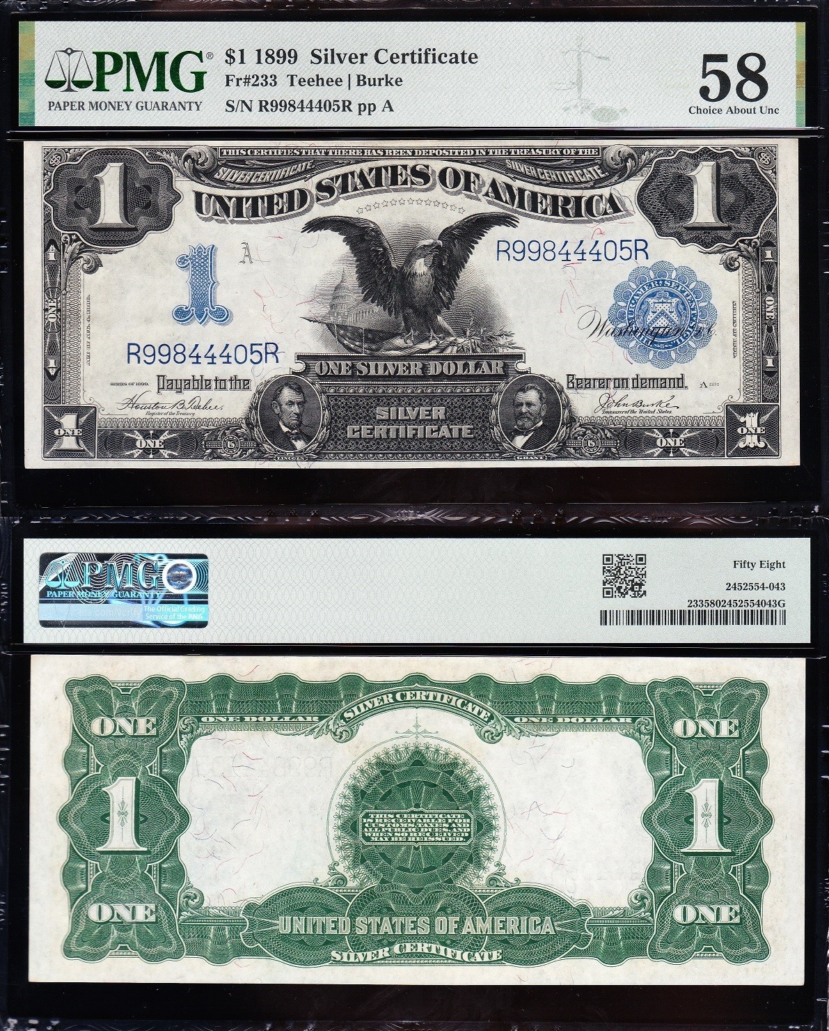 Amazing Crisp HIGH GRADE 1899 $1 "BLACK EAGLE" Silver Cert.! PMG 58! 44405R