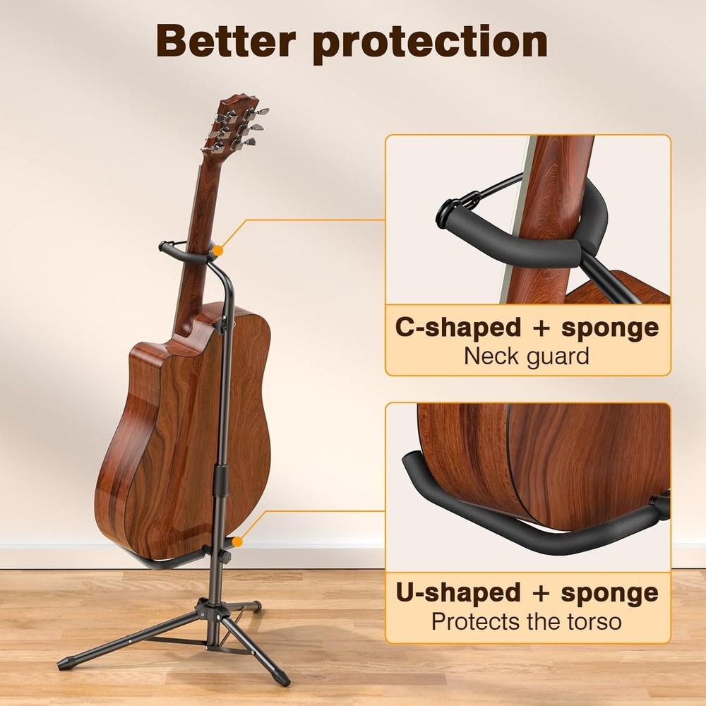 Guitar Stand, 2 Pack Height Adjustable Foldable Guitar Stand with Secure Supp...