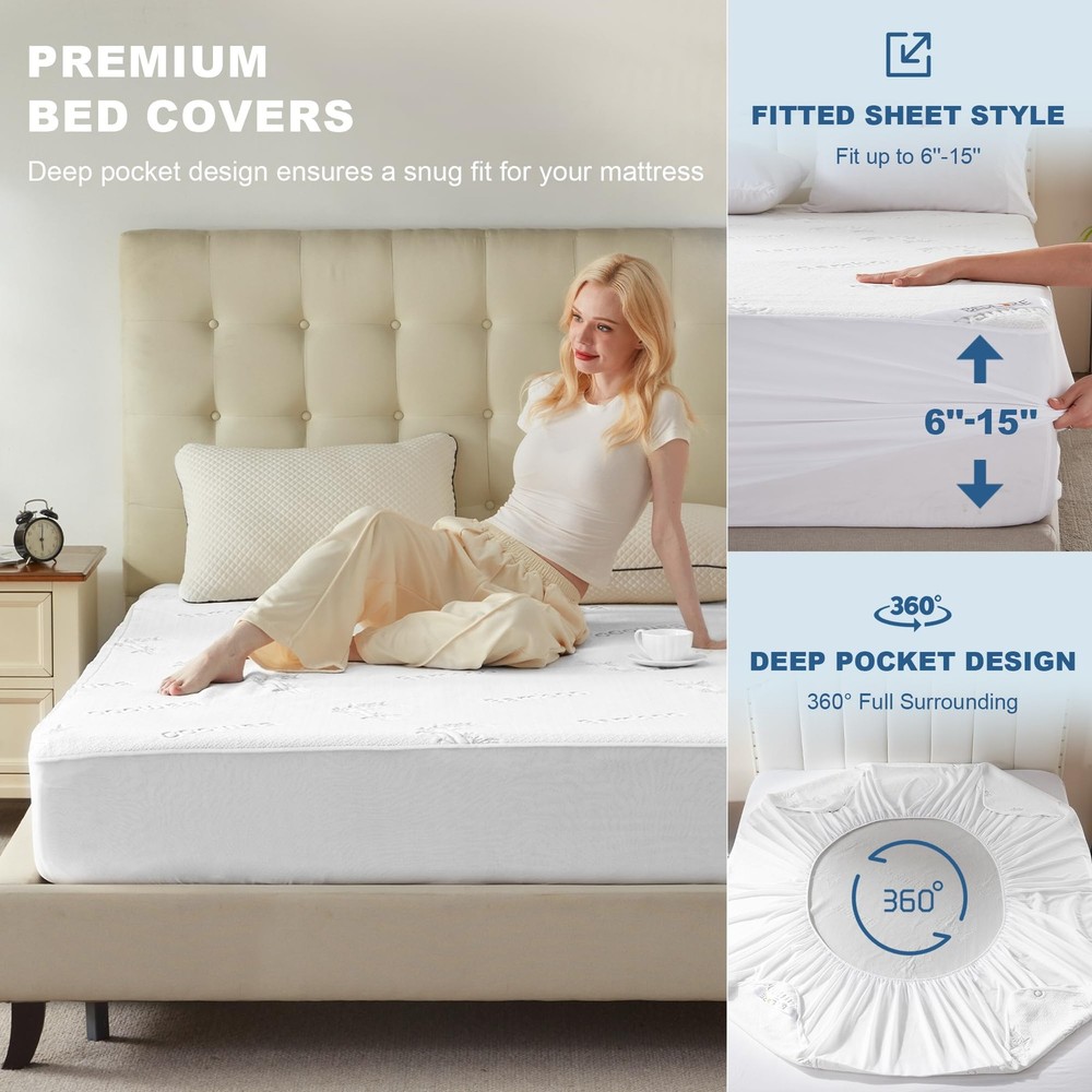 BEDLORE Full Size Waterproof Mattress Protector Viscose Derived from Bamboo, Sof