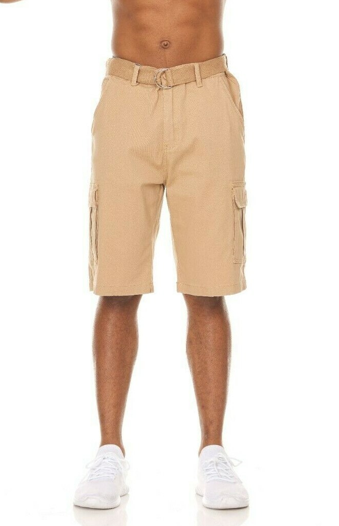 2 PACK: Men’s Cargo Shorts Casual Cotton Twill Multi Pockets Lightweight Belted