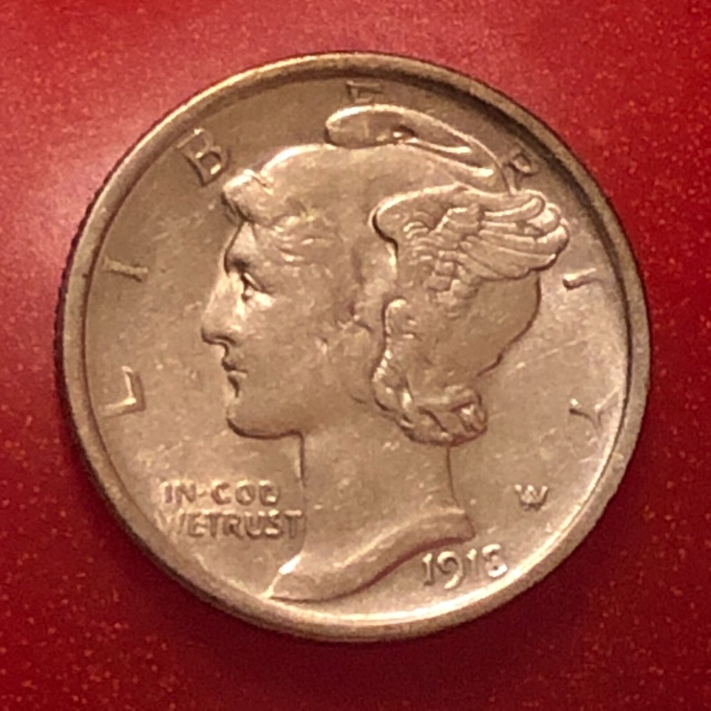 1918-D  Silver Mercury Dime   About Uncirculated Condition 10C