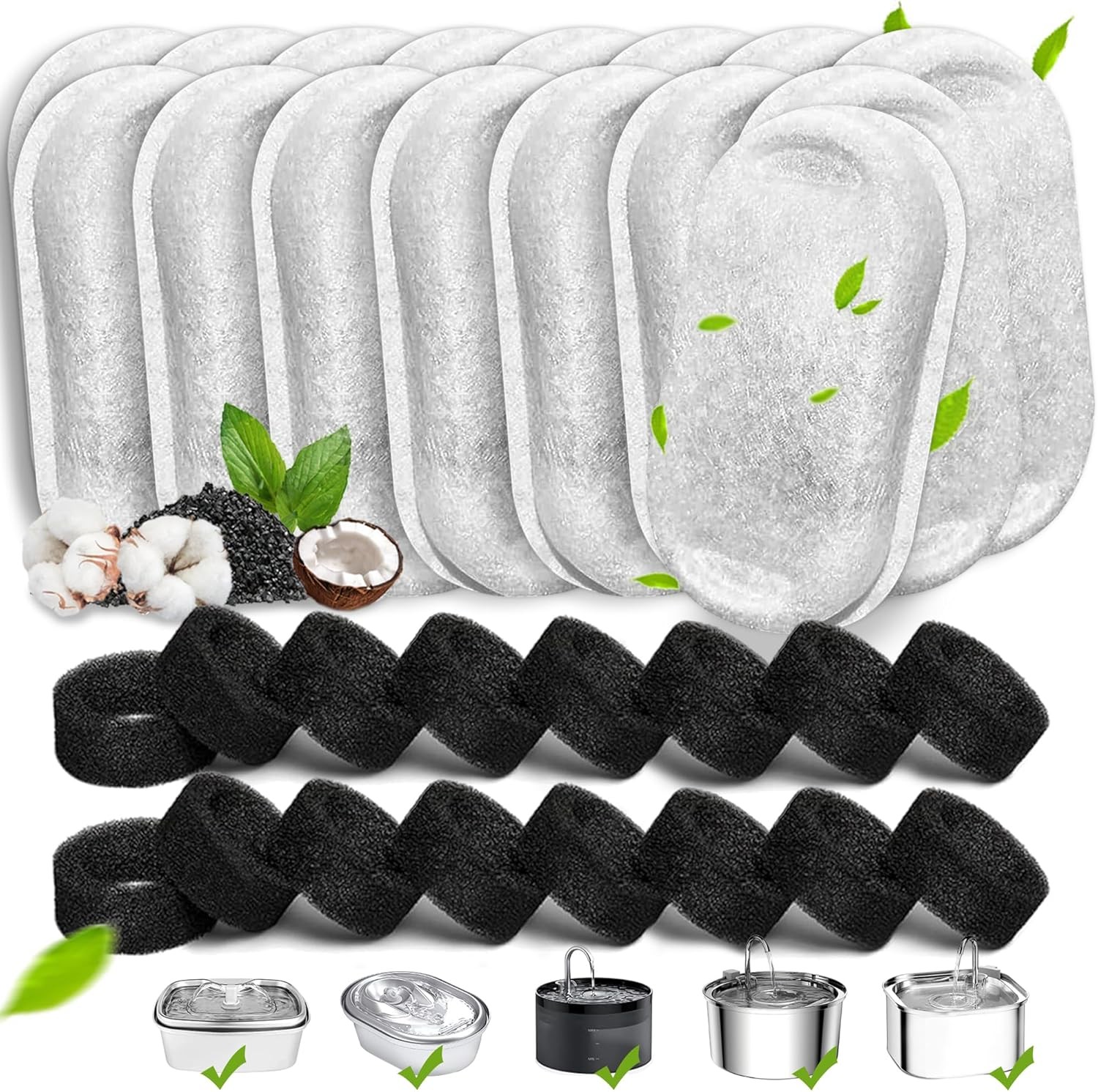 40pcs Cat Fountain Filters Replacement for 67/108/135oz Pet Drinking Replacement