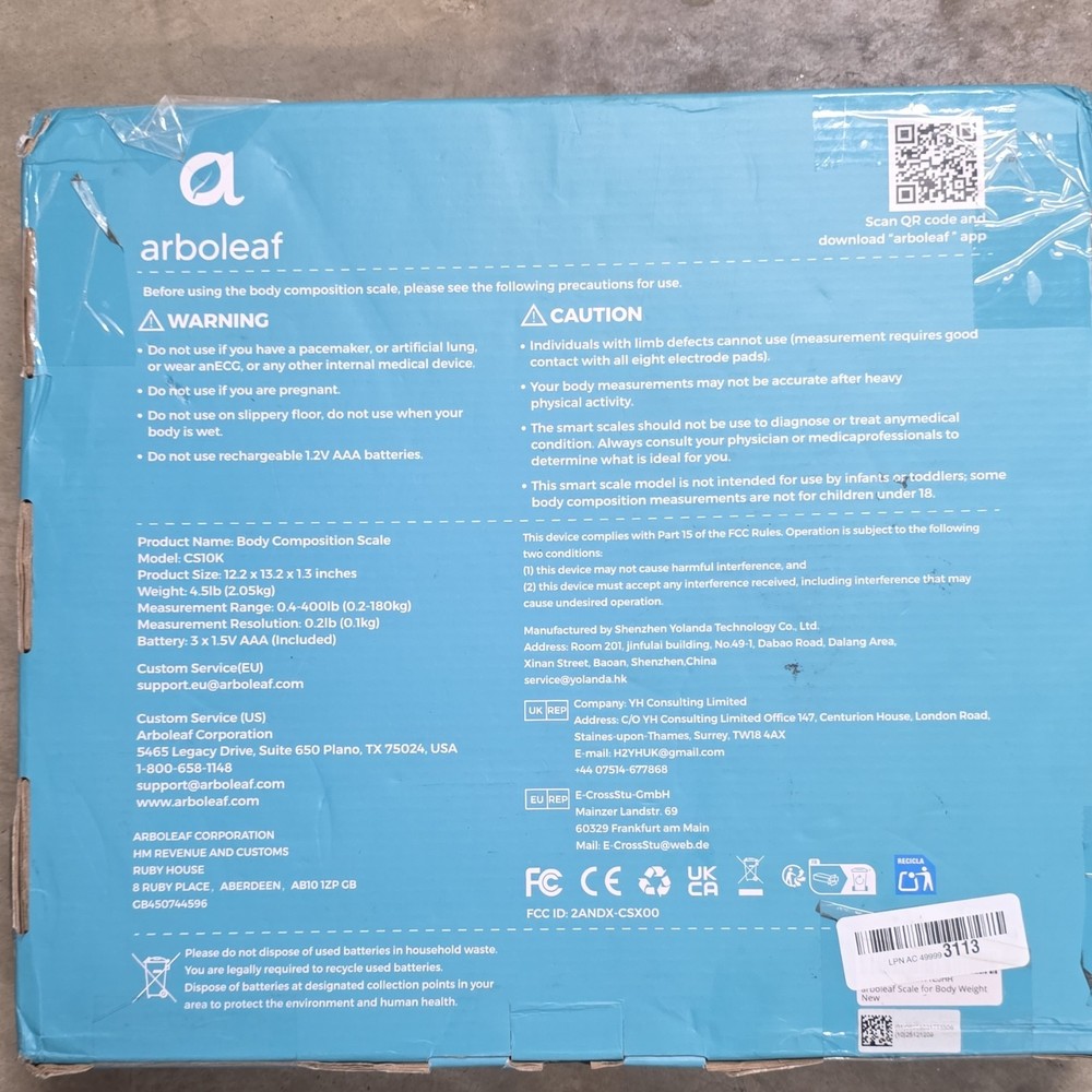 Arboleaf CS10K Eight-electrode Body Composition Scale Black Body Fat BMI