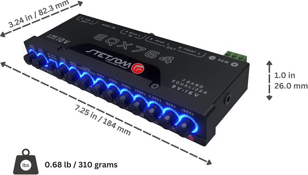 EQX764-7 Band Equalizer, Pre-Amp Car Audio Graphic Equalizer with 4 Inputs (RCA
