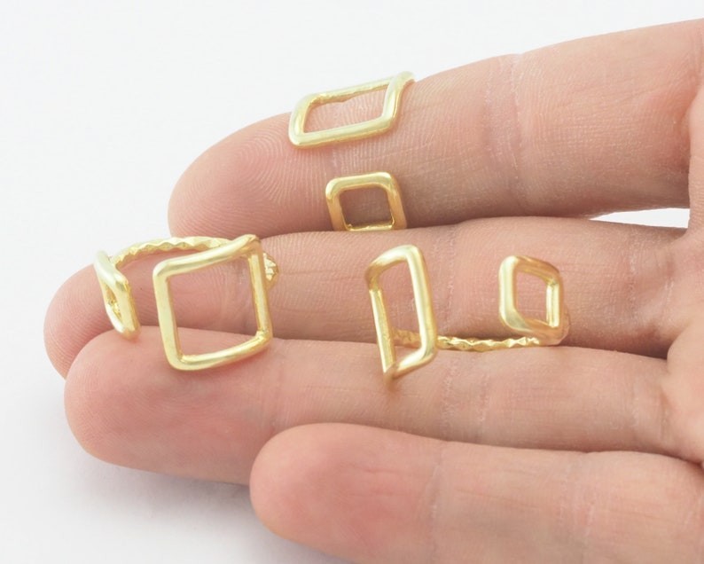 2 pcs Hammered Square Frames Adjustable Ring Raw Brass,Shiny-Antique silver 4351