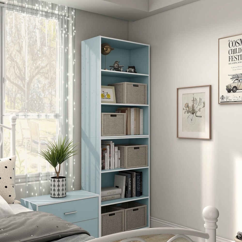 3 Tier Stackable Wood Bookcase Brooks Light Blue W/ Sturdy & Versatile