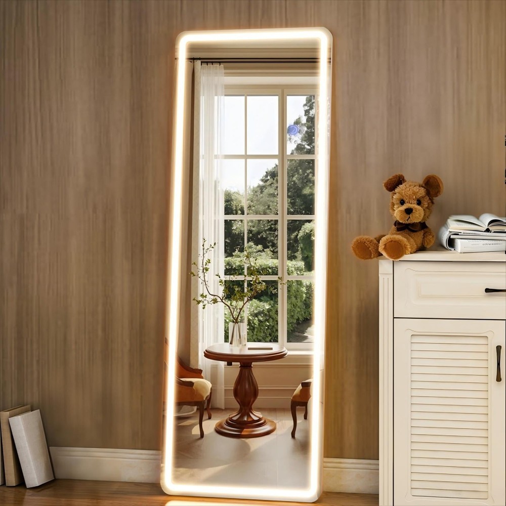16"x60" Rectangular Standing Mirror Full Length Mirror W/ LED Lights,White