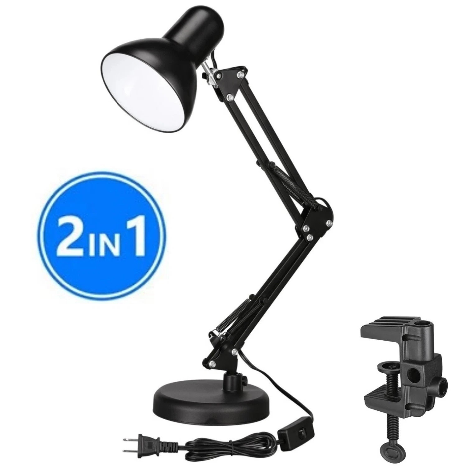 Metal Swing Arm Desk Lamp, Multi-Joint, Adjustable Arm, White Finish