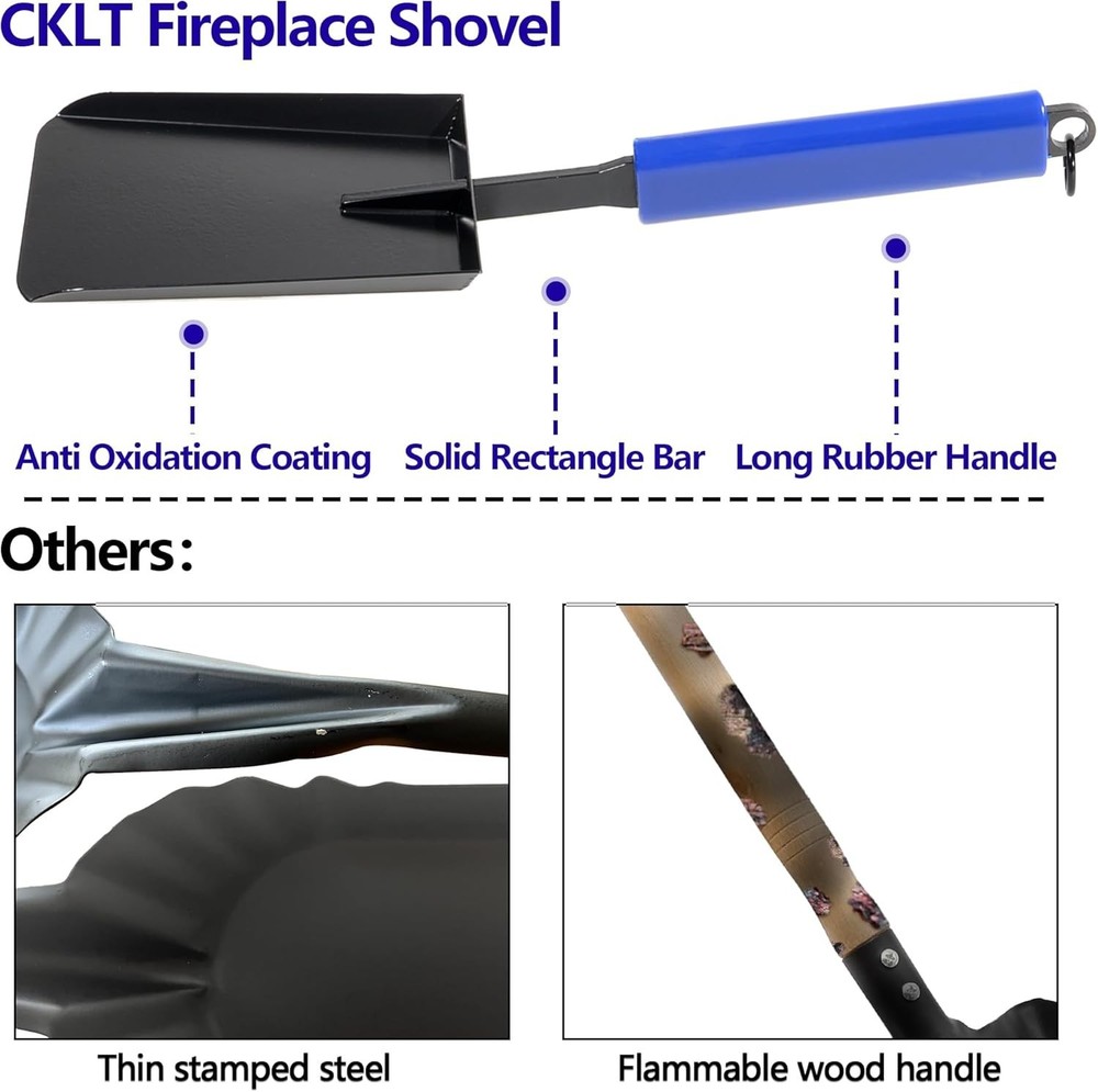 15-inch fireplace ash shovel – solid iron multi-purpose shovel