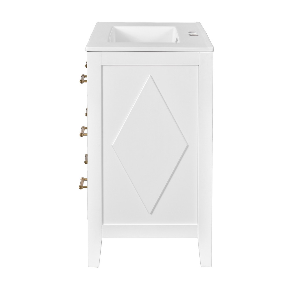 Bathroom dressing table - white, ceramic sink set, 3 drawers, solid wood frame