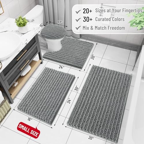 Luxury Chenille Bathroom Rug Mat, Extra Soft Thick 60" x 24" Rectangular Grey