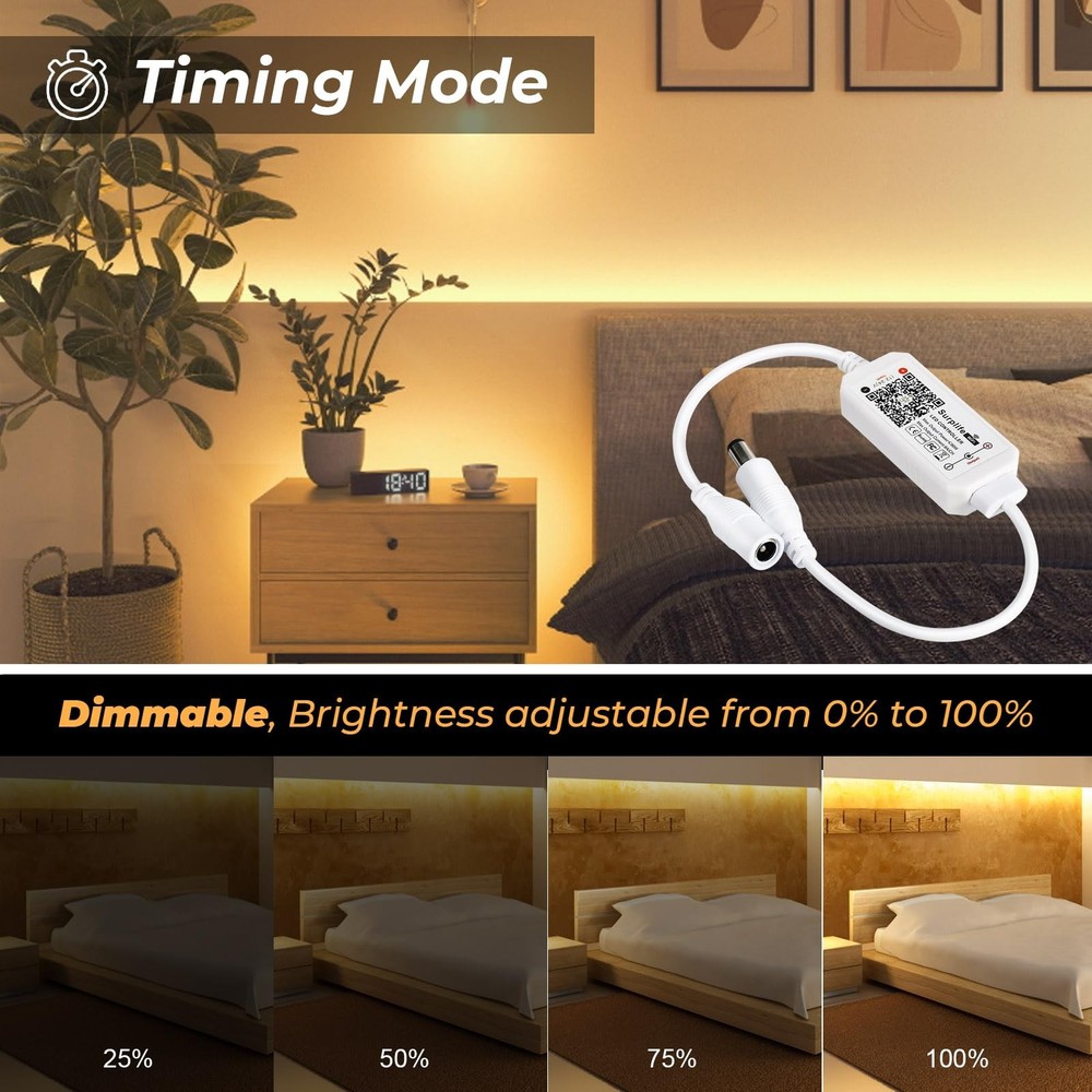 Sumaote Single Color LED Strip Lights WiFi Controller, Compatible with White