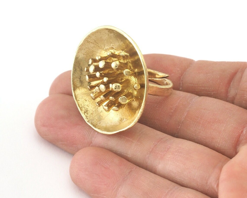 Flower Adjustable Ring Raw Brass 4016