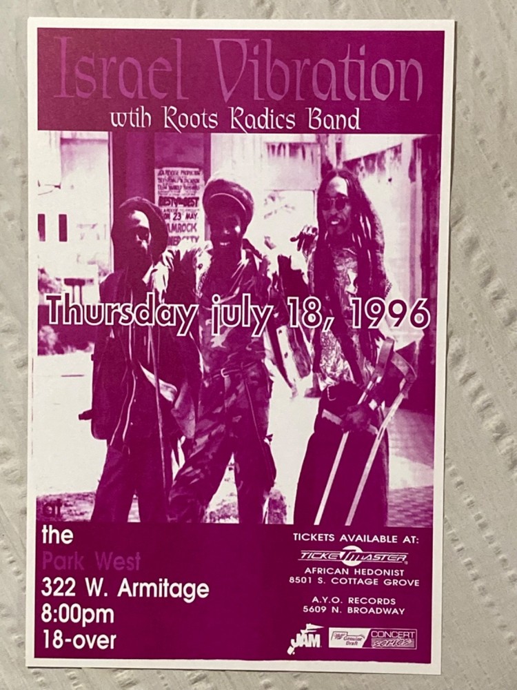 Israel Vibration 1996 Tour Poster Park West Chicago Reggae Music
