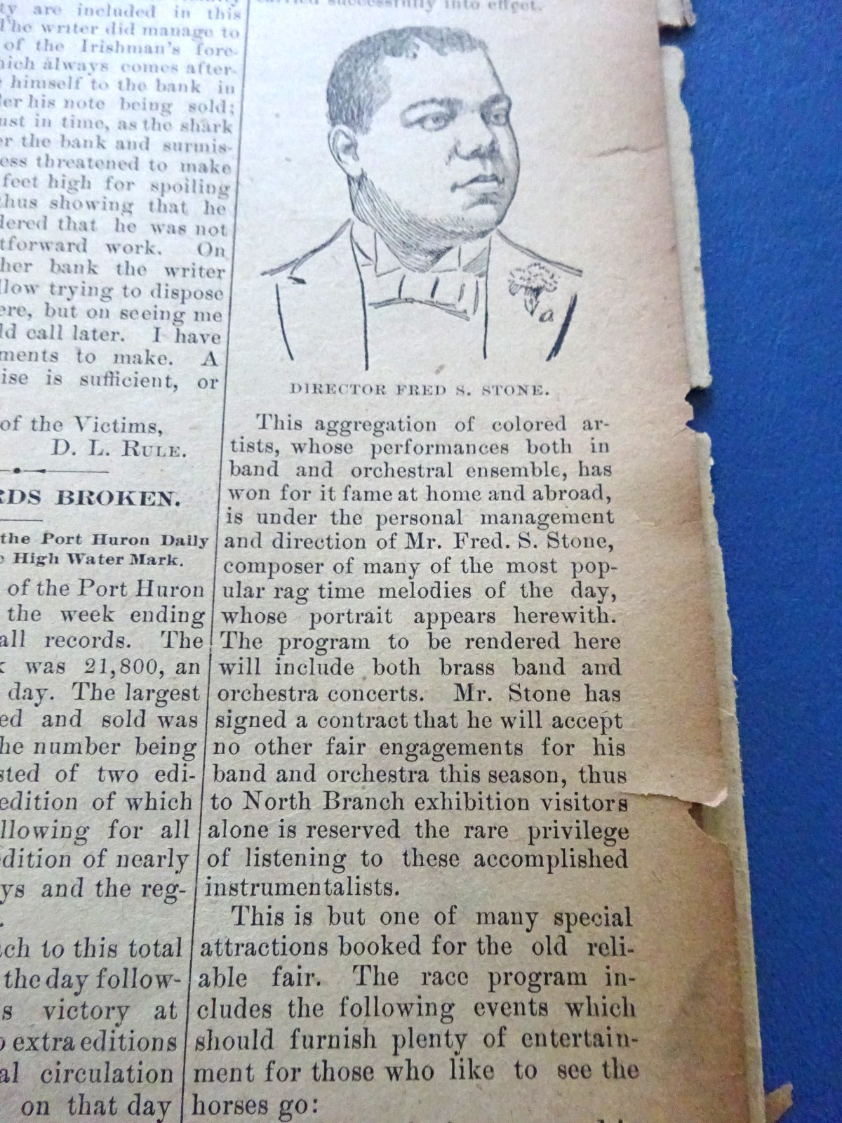 1901 Director Fred S.Stone and Black Detroit Orchestra Perform North Branch Fair